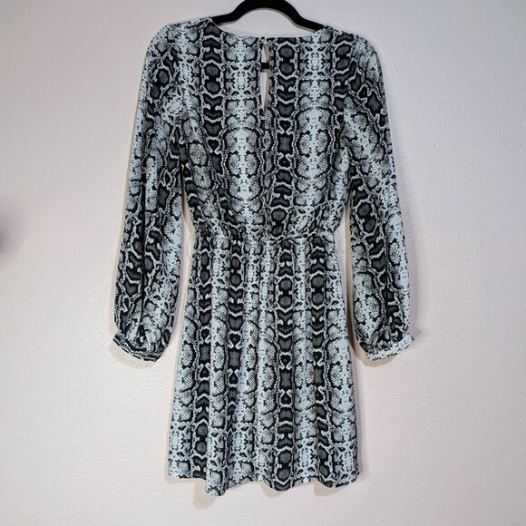 Express Women's Chiffon Snakeskin Print Balloon Sleeve Mini Dress Size XSmall - Picture 5 of 10